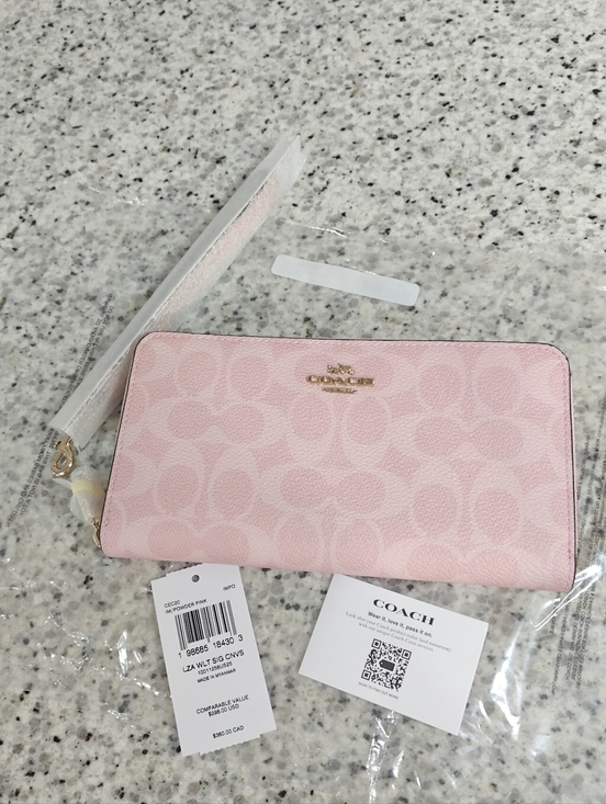 Coach Handbags - Coach Long Zip Around Wallet In Signature Canvas (Powder pink)